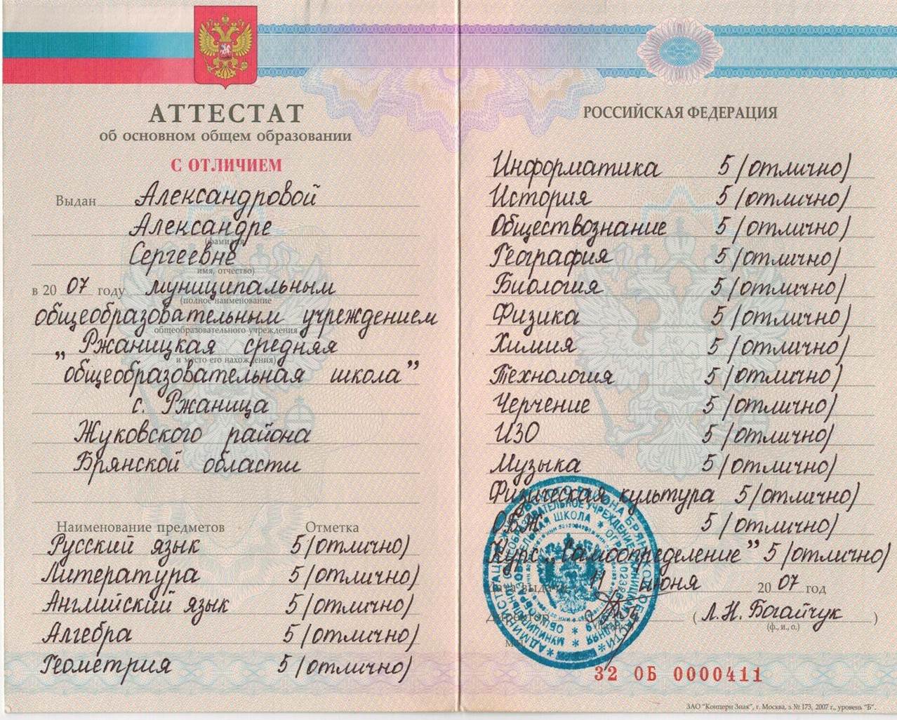 Копии аттестата для поступления образец
